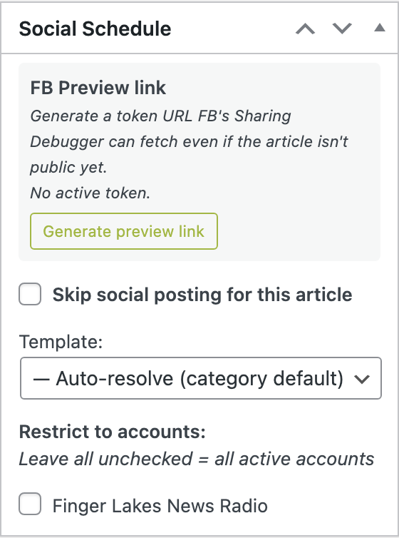 Social Schedule box with a Template dropdown